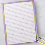 Brev Storlek 8,5 x 11 tum Lila Linjer Papprare Gul Anteckningsblock<br><div class="desc">Storleka Brev-sidor av standardtyp - 8, 5 x 11 tum med Lila Linjer på varje sida för enkel skrivning - en sidad bärbar dator Papper med Guld Ram</div>