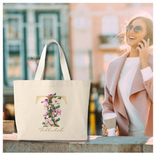 Brev T Elegant Blommigt Guld Monogram Jumbo Tygkasse