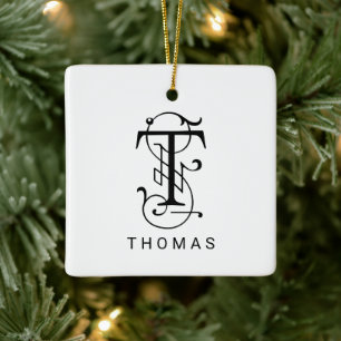 Brev T Elegant Monogram jul Ornament