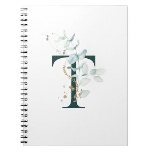 Brev T Eucalyptus och Guld monogrammed bärbar dato Anteckningsbok