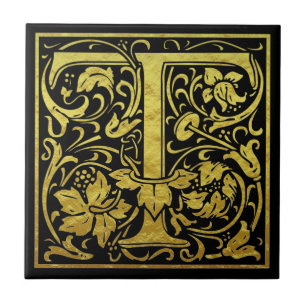 Brev T First Brev Faux Guld Black Kakelplatta