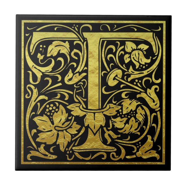 Brev T First Brev Faux Guld Black Kakelplatta (Framsidan)