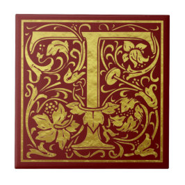 Brev T Första Brev Faux Guld Red Kakelplatta