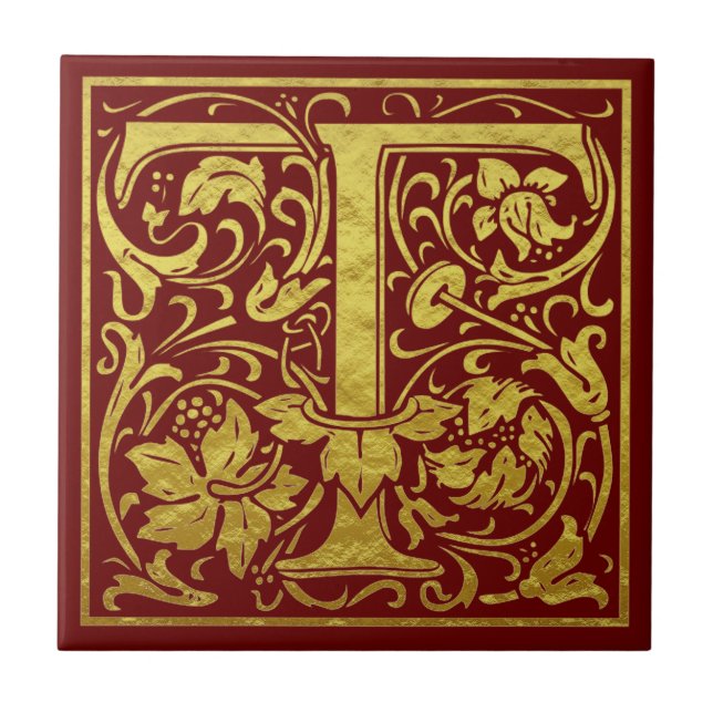 Brev T Första Brev Faux Guld Red Kakelplatta (Framsidan)