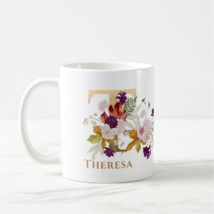 Brev T - Guld Blommigt Namn systervän till medarbe Kaffemugg