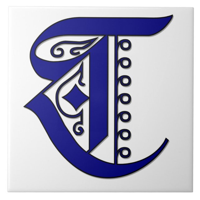 Brev T i Blue Colchester Monogram Tile Kakelplatta (Framsidan)