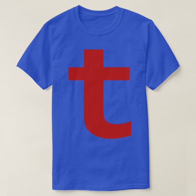 Brev t i röd text, minimal typografi shirt (Design framsida)