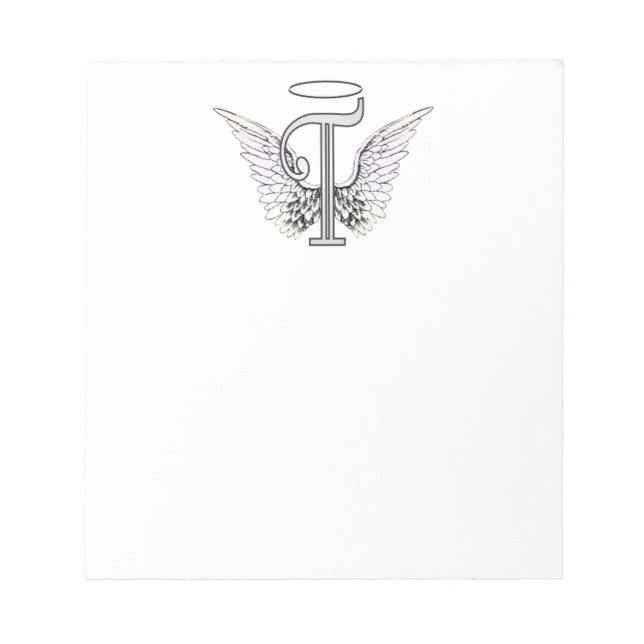 Brev T Initial Monogram med Angel Vingar & Halo Anteckningsblock (Framsida)