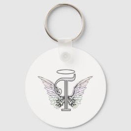 Brev T Initial Monogram med Angel Vingar & Halo Nyckelring