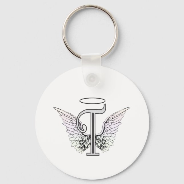 Brev T Initial Monogram med Angel Vingar & Halo Nyckelring (Framsida)
