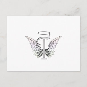 Brev T Initial Monogram med Angel Vinge & Halo Vykort