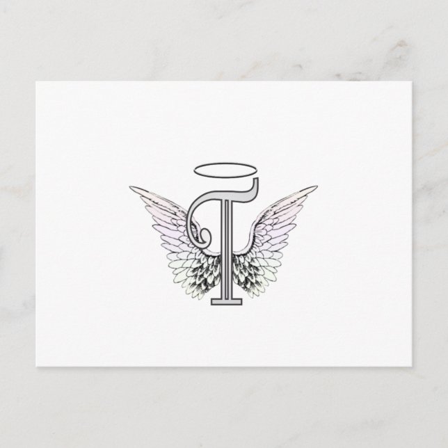Brev T Initial Monogram med Angel Vinge & Halo Vykort (Framsida)