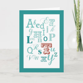Brev T Inledande Namn Alphabet Birthday Teal & Red Kort