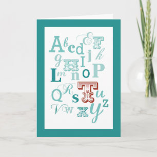 Brev T Inledande Namn Alphabet Birthday Teal & Red Kort