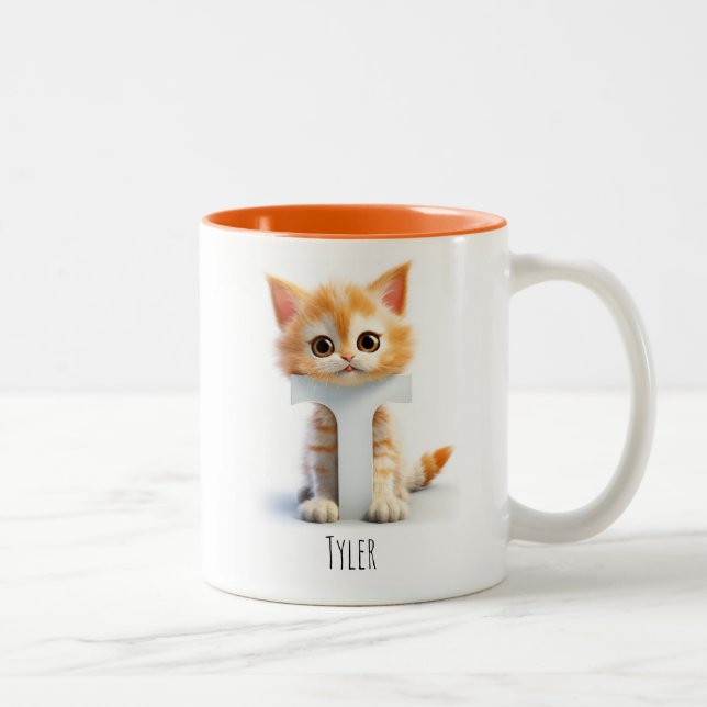 Brev T Katt Alphabet Monogram kaffe Mugg (Höger)