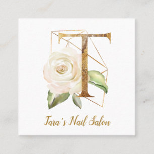Brev T med guld- geometrisk design och blommor Fyrkantigt Visitkort