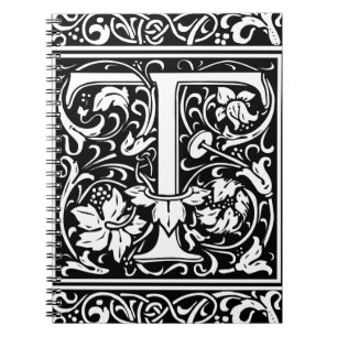 Brev T Medieval Monogram Art nouveau Anteckningsbok Med Spiral