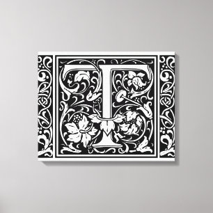 Brev T Medieval Monogram Art nouveau Canvastryck