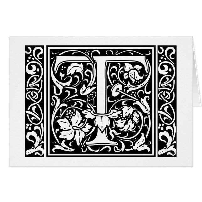 Brev T Medieval Monogram Art nouveau Hälsningskort (Framsidan Horizontal)