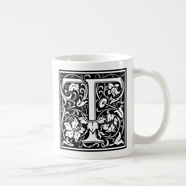 Brev T Medieval Monogram Art nouveau Kaffemugg (Höger)