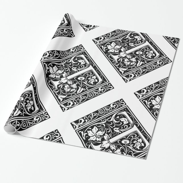 Brev T Medieval Monogram Art nouveau Presentpapper (Utrullad)