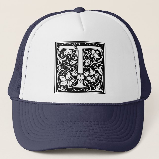 Brev T Medieval Monogram Art nouveau Truckerkeps (Framsida)