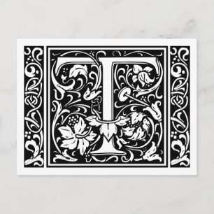 Brev T Medieval Monogram Art nouveau Vykort