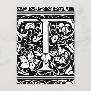 Brev T Medieval Monogram Art nouveau Vykort