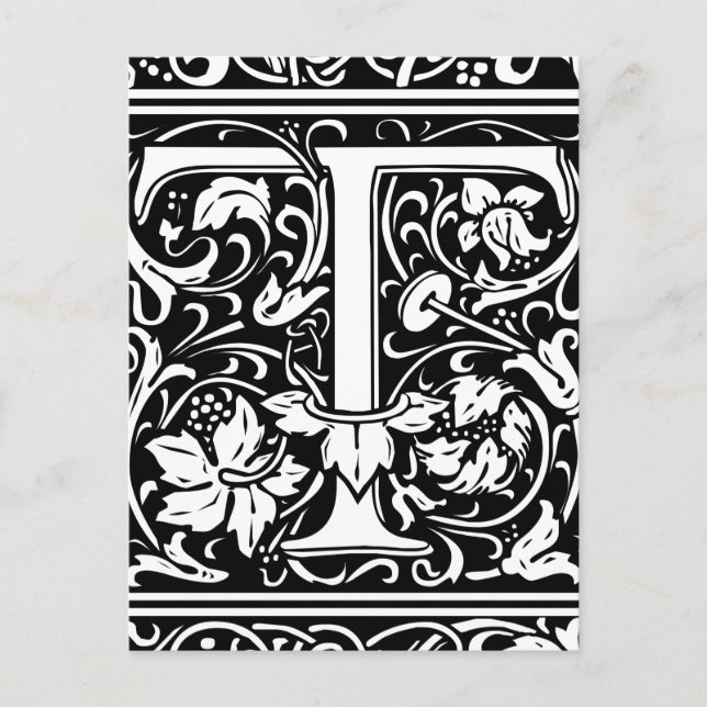 Brev T Medieval Monogram Art nouveau Vykort (Framsida)