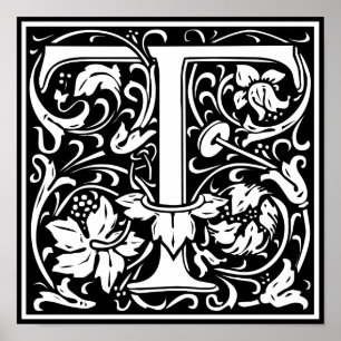 Brev T Medieval Monogram Vintage Inledande Poster