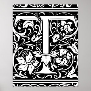 Brev T Medieval Monogram Vintage Inledande Poster
