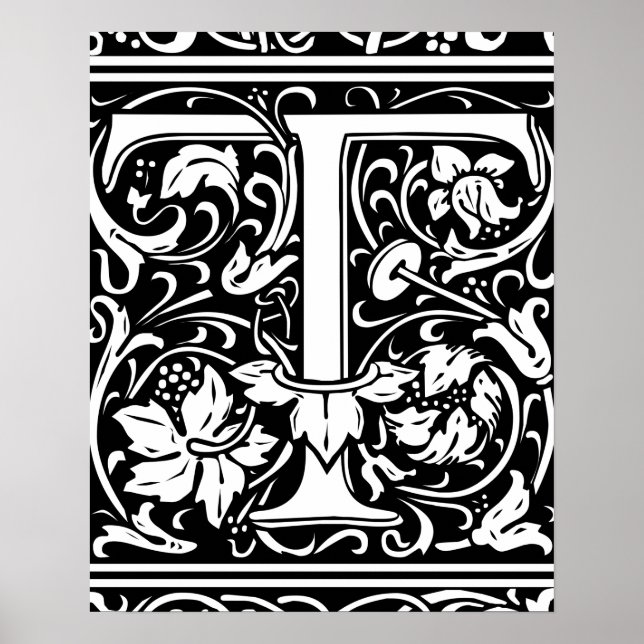 Brev T Medieval Monogram Vintage Inledande Poster (Framsidan)