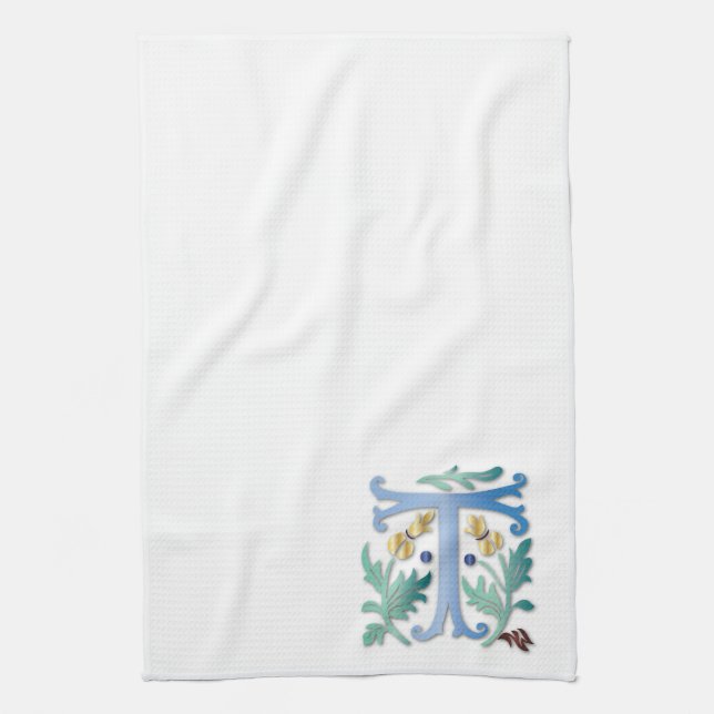 Brev T Monogram Fleur de lis Kökshandduk (Vertikal)