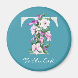 BREV T NAMN Blommigt Vit metallmonogram M Magnet