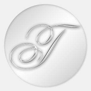 Brev T-skript, inledande faux silver monogramförmå Runt Klistermärke