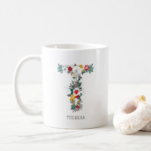 BREV T   Whimsique Blommigt Brev Monogram I Mugg