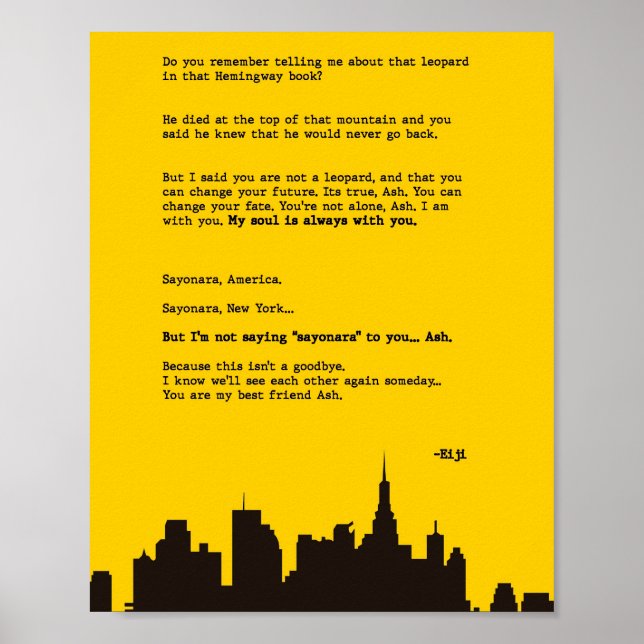 Brev till Ash Banana Fish Poster (Framsidan)