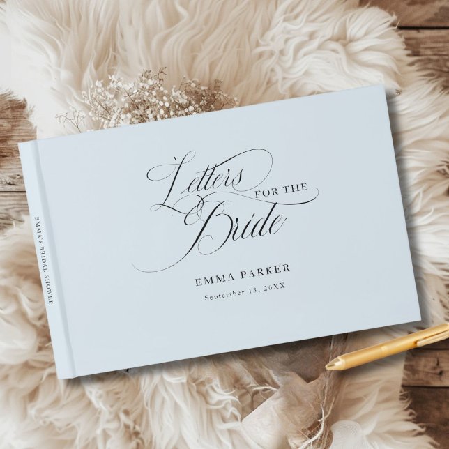 Brev till Briden, Modern, Elegant, Ljusblå Gästböcker (Letters to the Bride, Modern, Elegant, Light-Blue Guest Book, personalized with your name and date.)