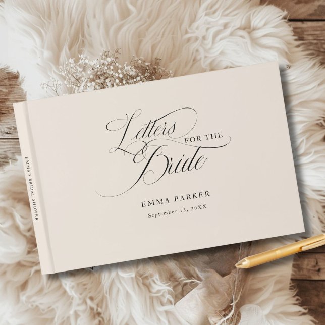 Brev till Bruden, Moderna, Eleganta, Beige Gästböcker (Letters to the Bride, Modern, Elegant, Beige Guest Book, personalized with your name and date.)