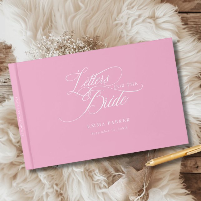 Brev till bruden, Moderna, Eleganta, Rosa Gästböcker (Letters to the Bride, Modern, Elegant, Pink Guest Book, personalized with your name and date.)
