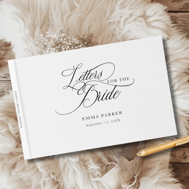 Brev till Bruden, Moderna, Eleganta, Vita Gästböcker (Letters to the Bride, Modern, Elegant, White Guest Book, personalized with your name and date.)