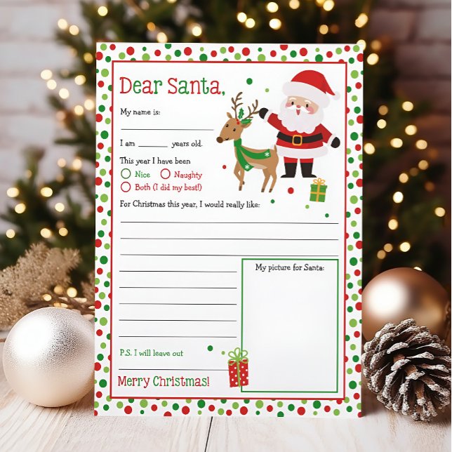 Brev till Santa, julönskelista (Dear Santa Letter Printable)