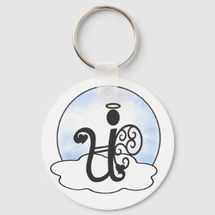 Brev U Alphabet Initial Monogram w Angel Clouds Nyckelring