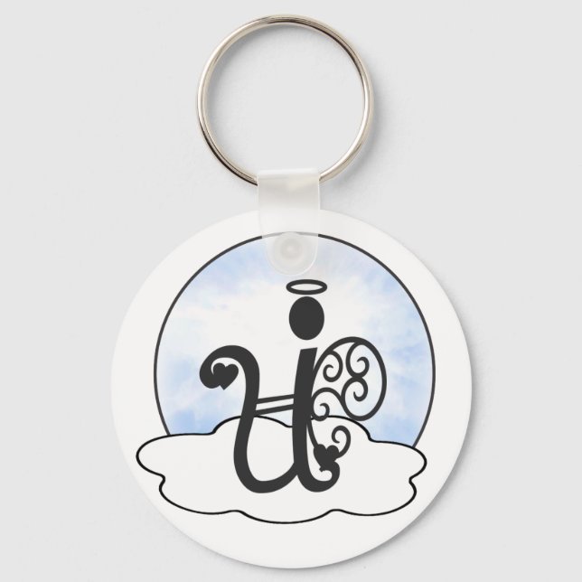Brev U Alphabet Initial Monogram w Angel Clouds Nyckelring (Framsida)