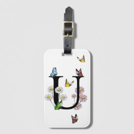 Brev U Blommigt Butterfly Monogram Initial Bagagebricka