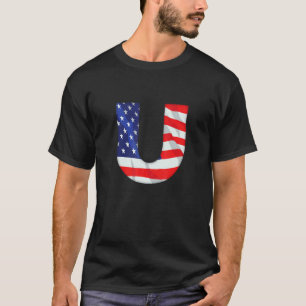 Brev U Capital Alphabet USA American Flagga Monogr T Shirt