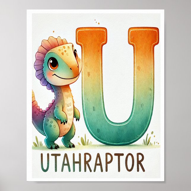 Brev U, Dinosaur Alphabet Watercolor Poster (Framsidan)