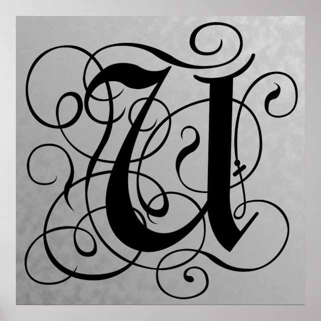 Brev U, Gothic Monogram Black Poster (Framsidan)