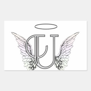 Brev U Initial Monogram med Angel Vingar & Halo Rektangulärt Klistermärke