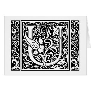 Brev U Medieval Monogram Art nouveau Hälsningskort